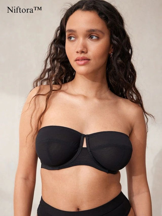 Niftora™ Black Strapless Mesh Bra