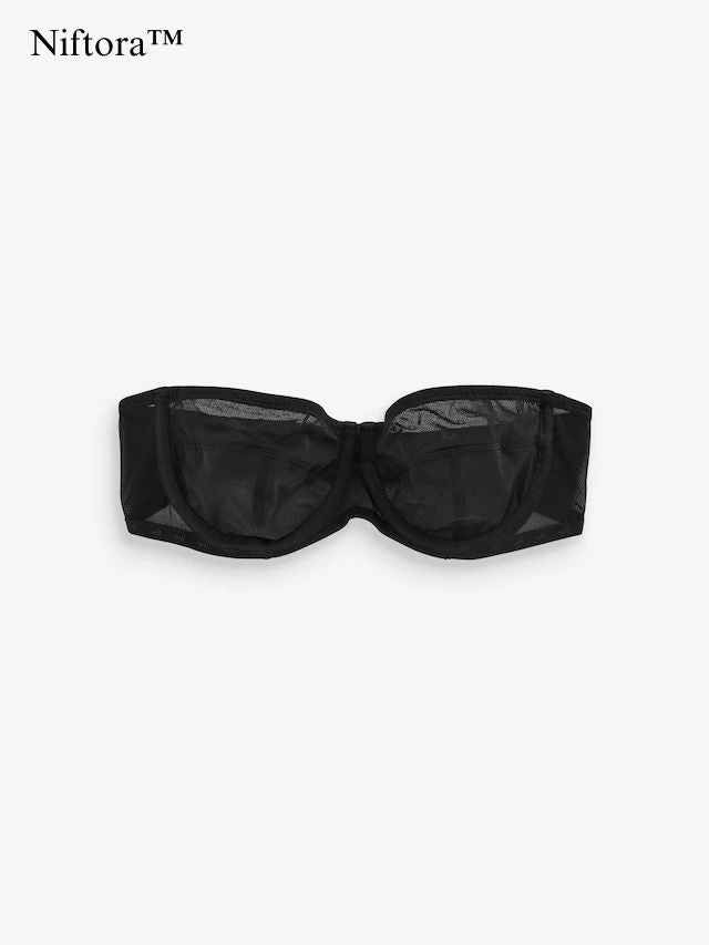 Niftora™ Black Strapless Mesh Bra